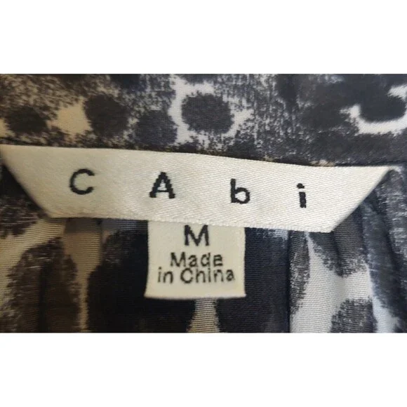 Cabi Womens Sheer Blouse Med. Black White Animal Print Button Front Long Sleeve - Picture 4 of 9